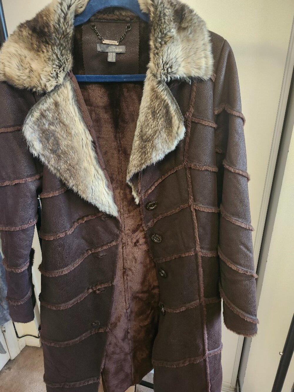 FAUX SUEDE COAT BROWN SIZE M